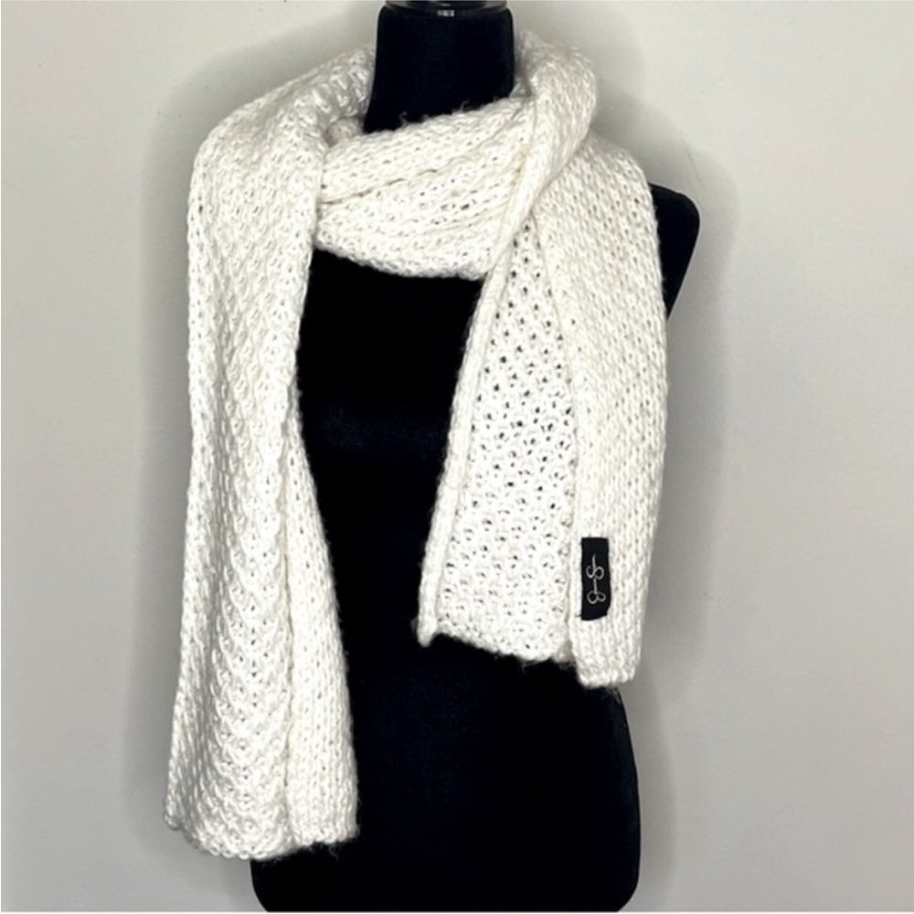 Jessica Simpson Ivory Metallic Knit Scarf Gold Thread One Size